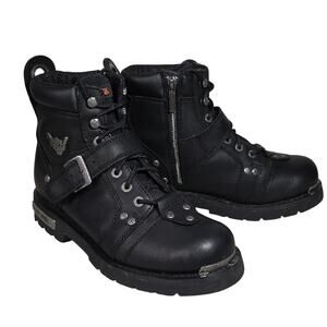 Harley-Davidson Brake Buckle Black Leather Motorcycle Boots Mens Size 10.5